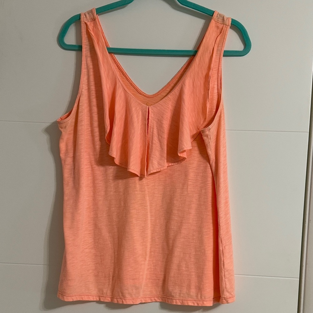Lilly Pulitzer Alessa Peach Ruffle Tank Top L